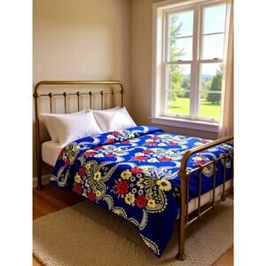 Vintage Blue Floral Quilt Fabric bedcover unusual 34x42 (295).